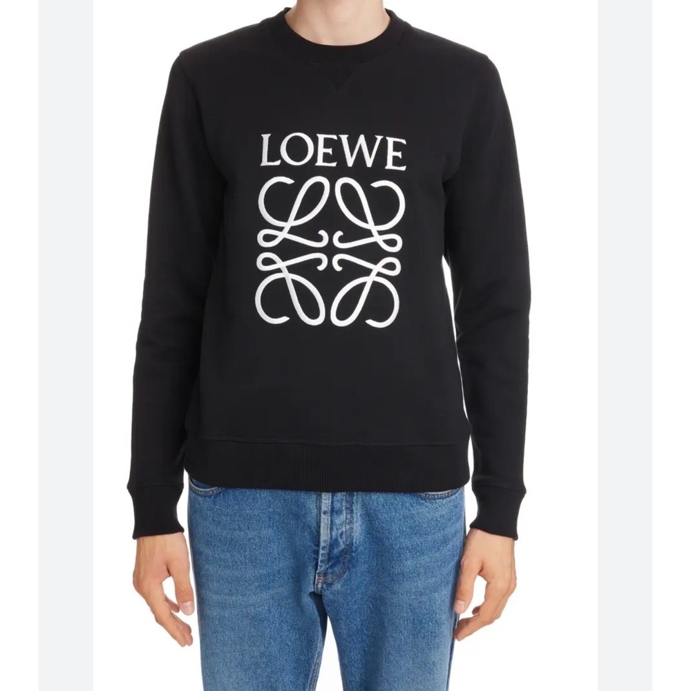 Loewe Anagram Logo Embroidered Sweatshirt Black Crew Neck Large Portugal